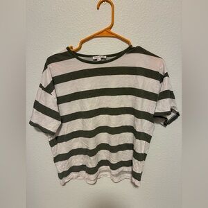 Holistic Green and White Striped Short Sleeve Tee